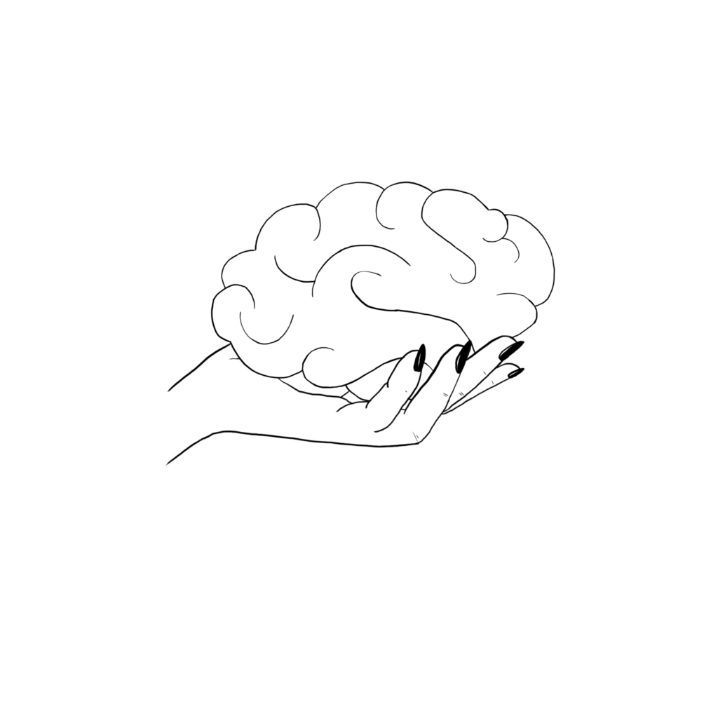 Illustration hand som håller en hjärna